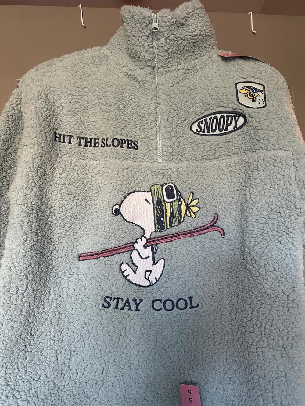 NWT Peanuts Snoopy Blue Sherpa Quarter-zip Sweatshirt
